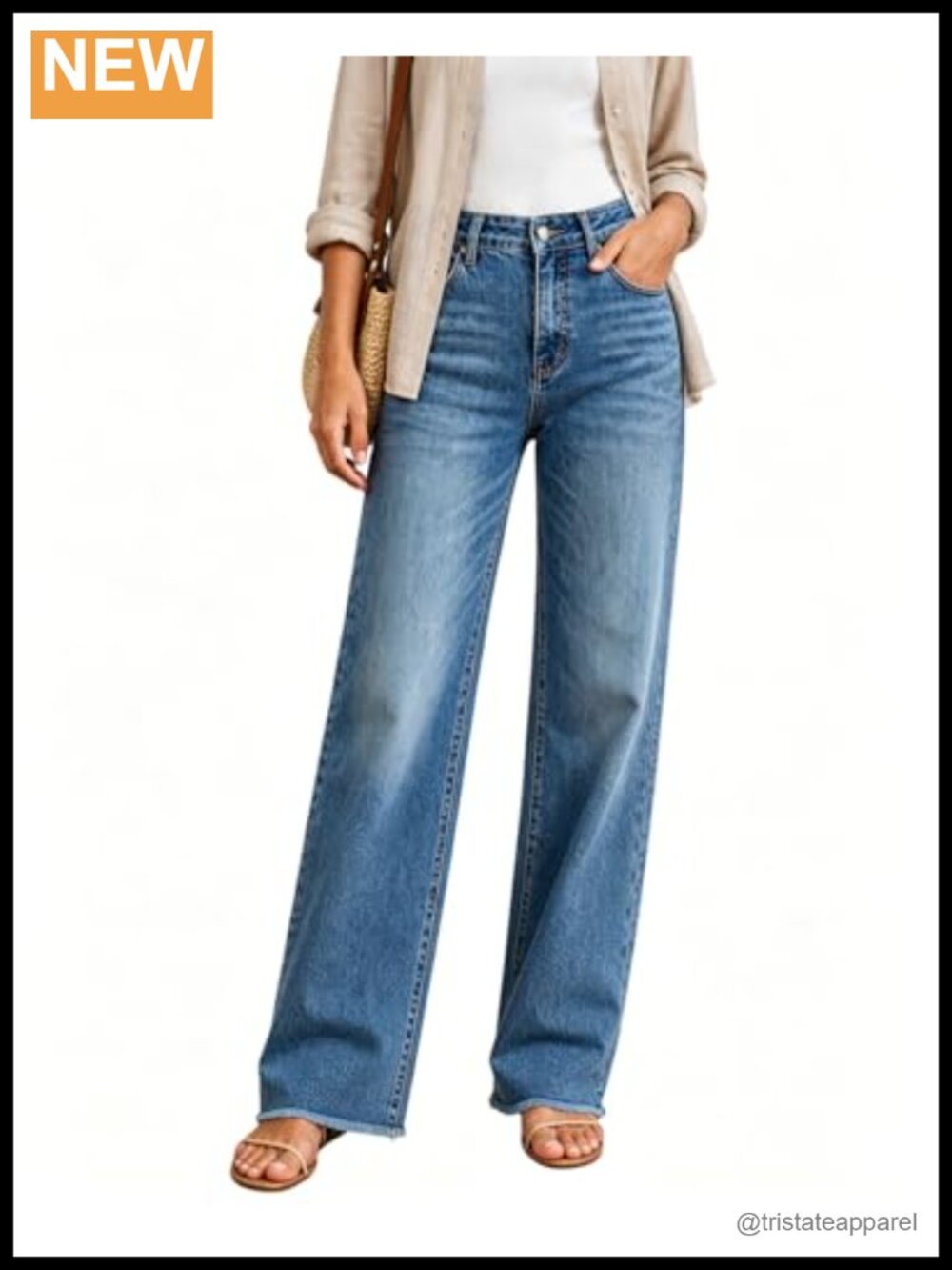 High Rise Straight Leg Jeans Tummy Control Stretchy Raw Hem Denim Pants